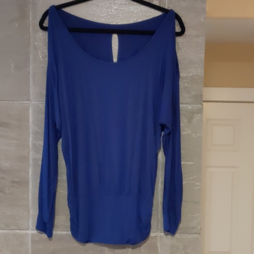 Boston Proper Cobalt Reversible Cold-Shoulder Top
